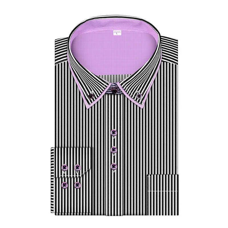 2016 Fashion Stripes Men's Business Casual Long Sleeved Shirts Male Dress Shirt Double Collar Shirt High Quality