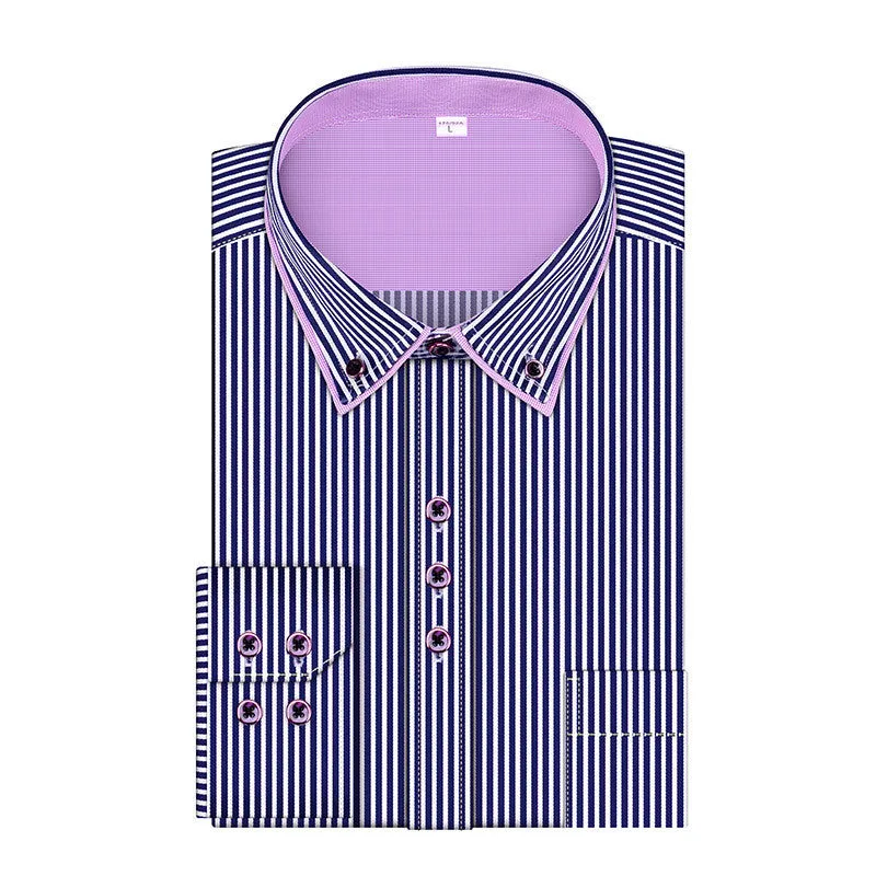 2016 Fashion Stripes Men's Business Casual Long Sleeved Shirts Male Dress Shirt Double Collar Shirt High Quality