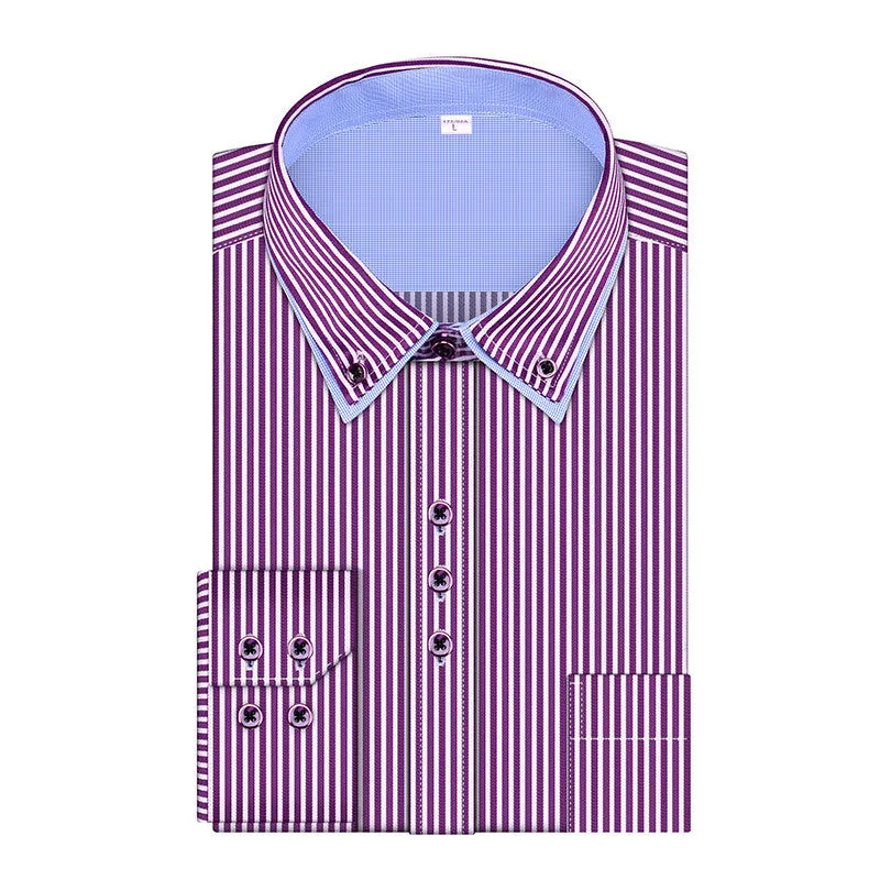 2016 Fashion Stripes Men's Business Casual Long Sleeved Shirts Male Dress Shirt Double Collar Shirt High Quality