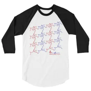 3/4 sleeve raglan shirt - kissing tile design - red and blue colors - unisex
