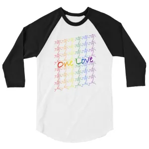 3/4 sleeve raglan shirt - One Love - tile design - pride colors - unisex