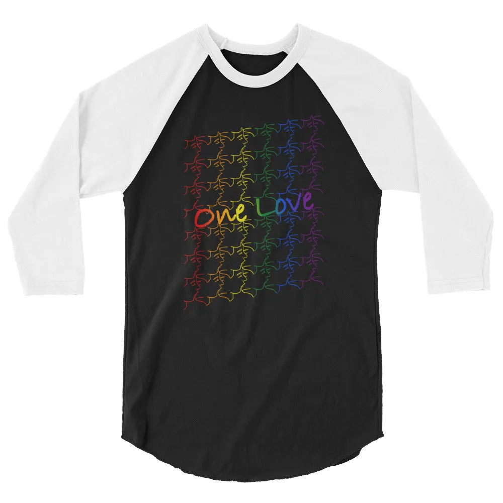 3/4 sleeve raglan shirt - One Love - tile design - pride colors - unisex
