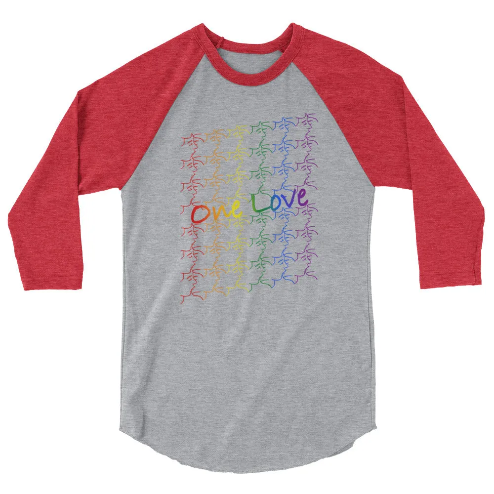 3/4 sleeve raglan shirt - One Love - tile design - pride colors - unisex