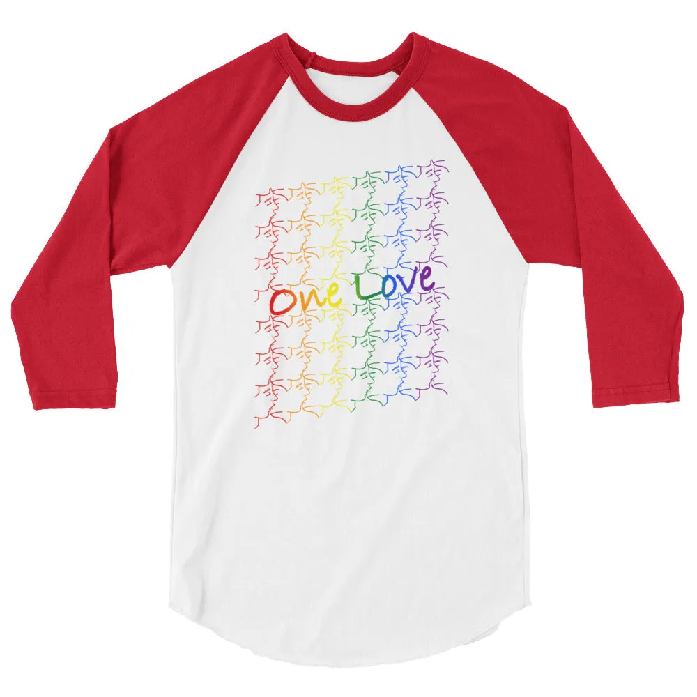 3/4 sleeve raglan shirt - One Love - tile design - pride colors - unisex