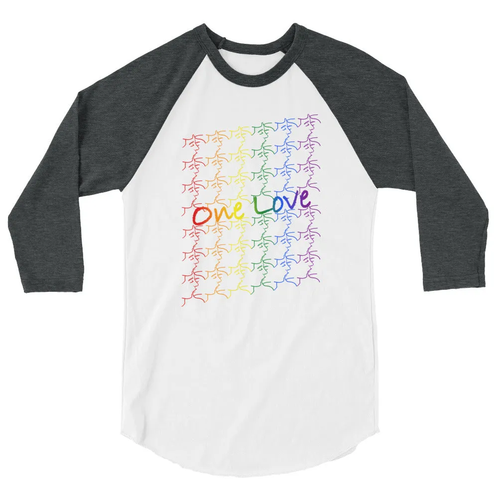 3/4 sleeve raglan shirt - One Love - tile design - pride colors - unisex