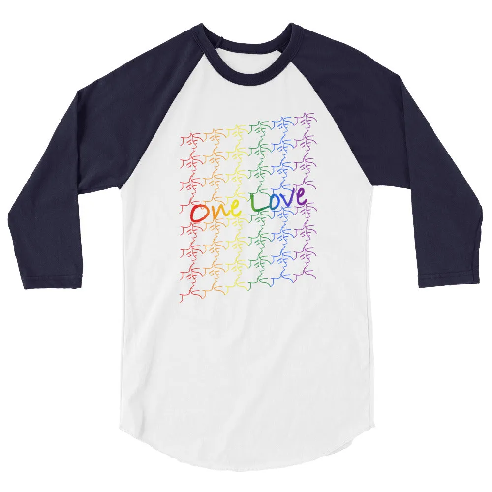 3/4 sleeve raglan shirt - One Love - tile design - pride colors - unisex