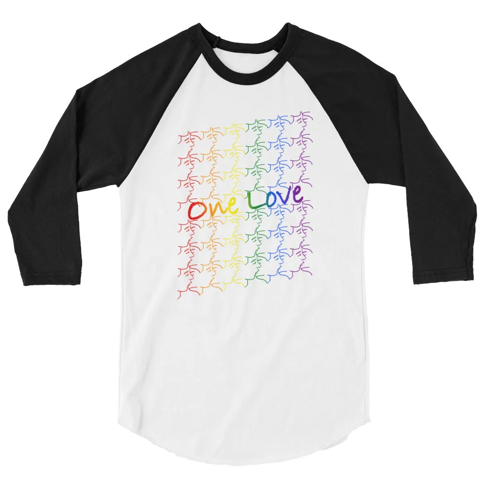 3/4 sleeve raglan shirt - One Love - tile design - pride colors - unisex