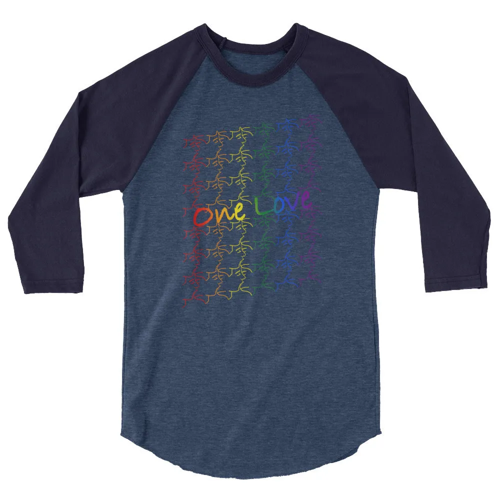 3/4 sleeve raglan shirt - One Love - tile design - pride colors - unisex