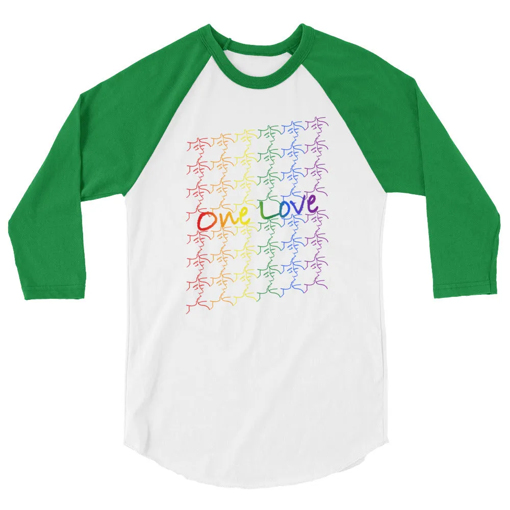 3/4 sleeve raglan shirt - One Love - tile design - pride colors - unisex