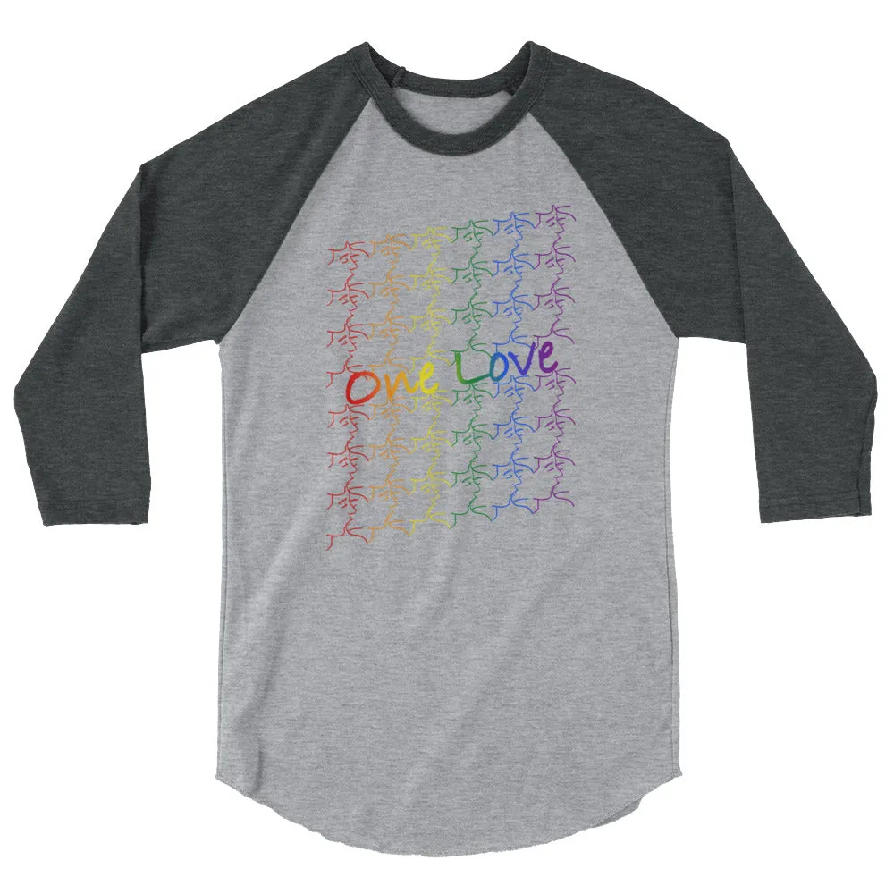 3/4 sleeve raglan shirt - One Love - tile design - pride colors - unisex