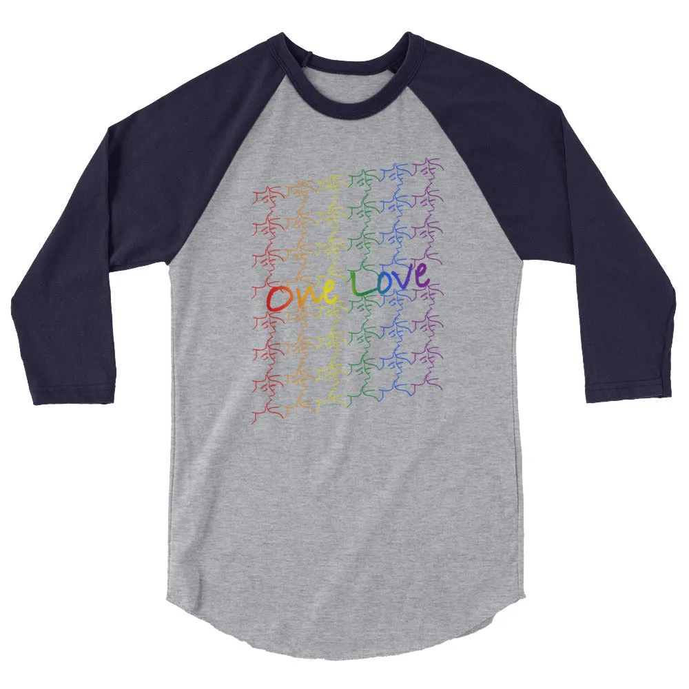 3/4 sleeve raglan shirt - One Love - tile design - pride colors - unisex
