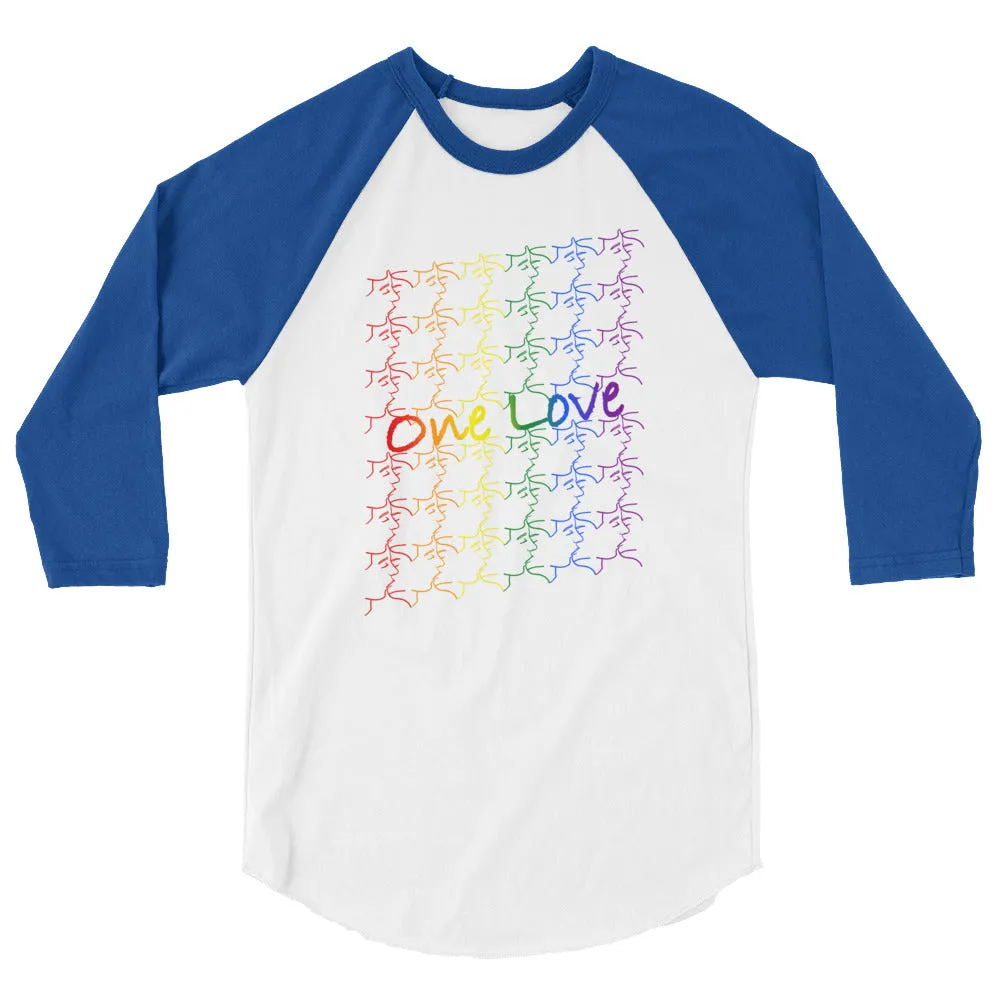 3/4 sleeve raglan shirt - One Love - tile design - pride colors - unisex