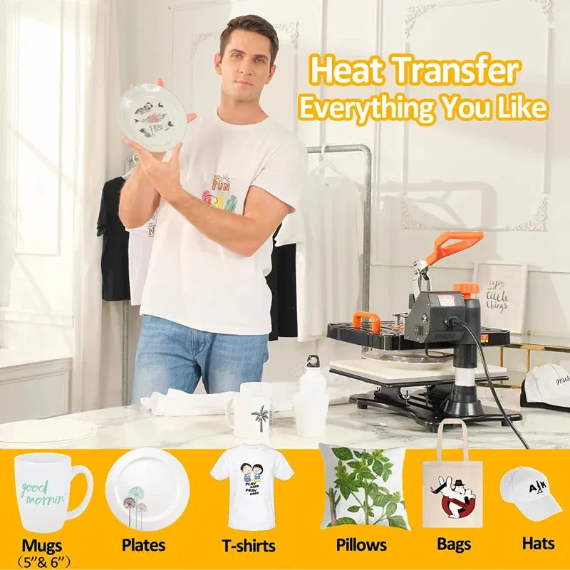 8 in 1 Heat Press Machine 12" X 15" Digital Multifunction Shirt Transfer Machine for DIY T-Shirt Hat Cap Mug Plate