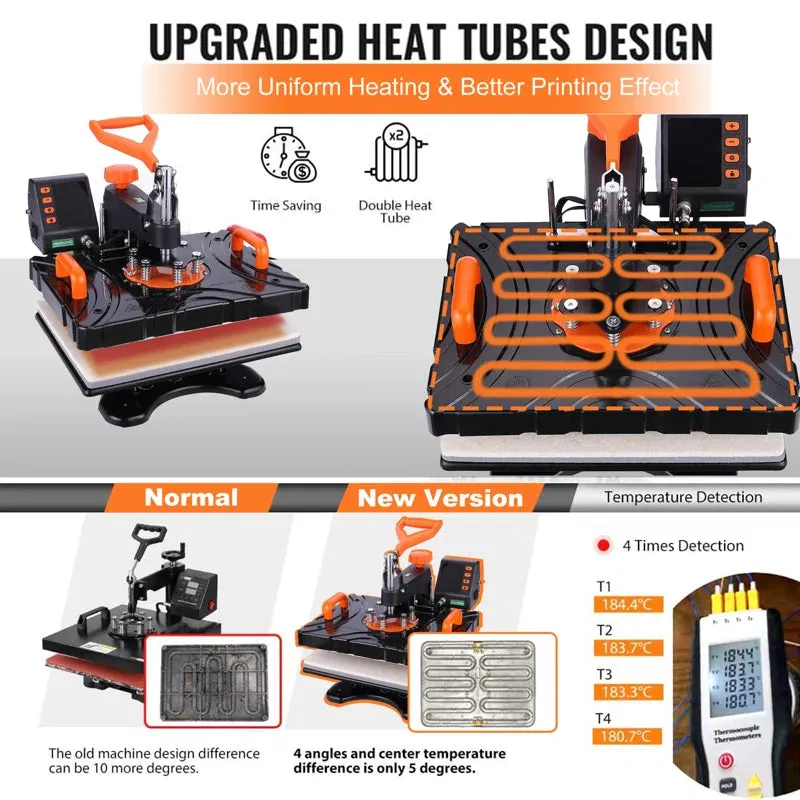 8 in 1 Heat Press Machine 12" X 15" Digital Multifunction Shirt Transfer Machine for DIY T-Shirt Hat Cap Mug Plate