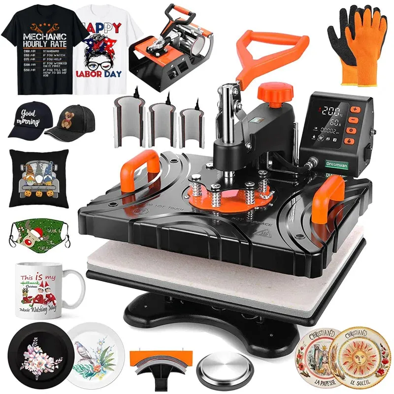 8 in 1 Heat Press Machine 12" X 15" Digital Multifunction Shirt Transfer Machine for DIY T-Shirt Hat Cap Mug Plate