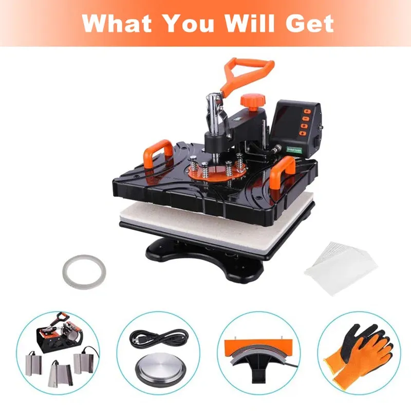 8 in 1 Heat Press Machine 12" X 15" Digital Multifunction Shirt Transfer Machine for DIY T-Shirt Hat Cap Mug Plate