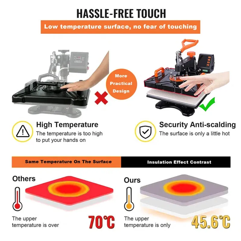 8 in 1 Heat Press Machine 12" X 15" Digital Multifunction Shirt Transfer Machine for DIY T-Shirt Hat Cap Mug Plate