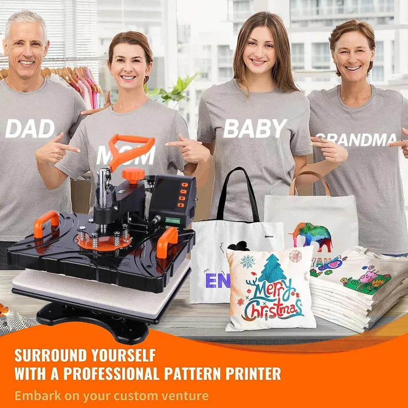 8 in 1 Heat Press Machine 12" X 15" Digital Multifunction Shirt Transfer Machine for DIY T-Shirt Hat Cap Mug Plate
