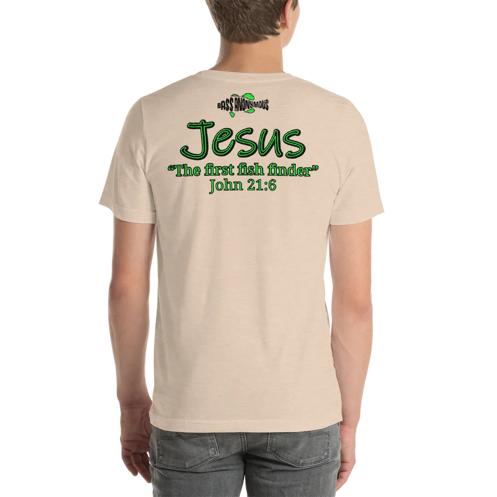 Bass Anonymous Jesus "The first fish finder" Black w green logo