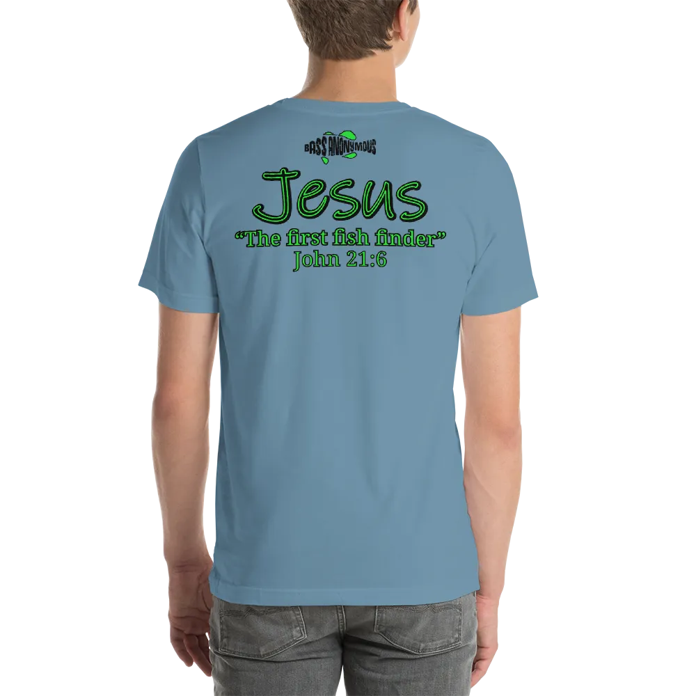 Bass Anonymous Jesus "The first fish finder" Black w green logo