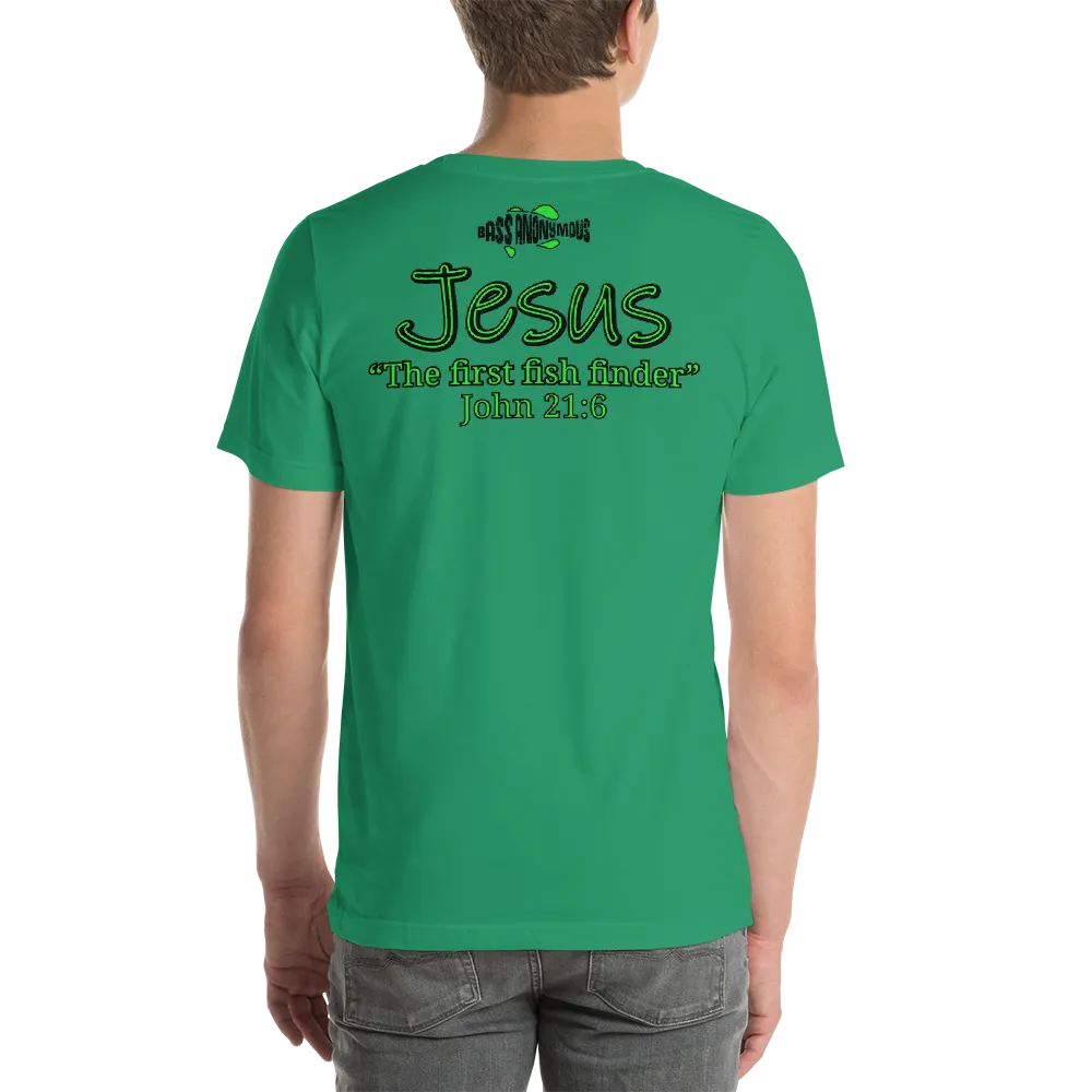 Bass Anonymous Jesus "The first fish finder" Black w green logo