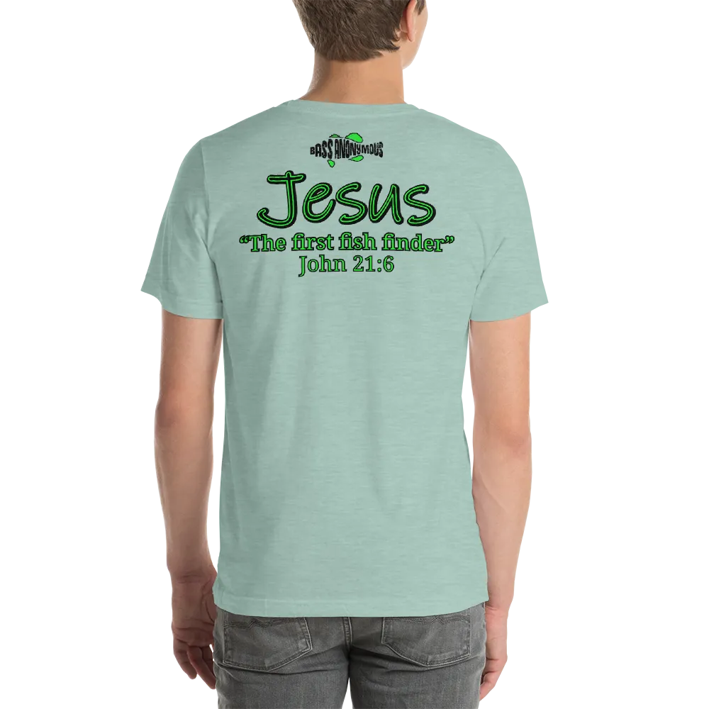 Bass Anonymous Jesus "The first fish finder" Black w green logo