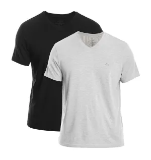BLACK & H. GREY CLEOCOTTON PREMIUM V-NECK MODAL STRETCH LOGO T-SHIRT - 2 PK