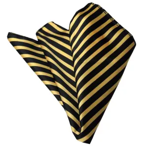 Black Yellow Stripes Mens Pocket Square - Premium Silk Handkerchiefs for Suits