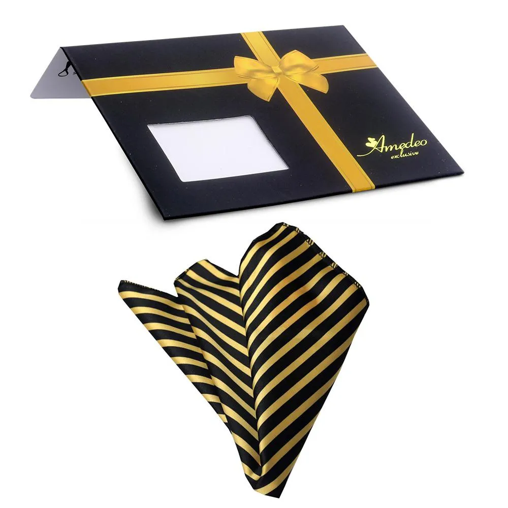 Black Yellow Stripes Mens Pocket Square - Premium Silk Handkerchiefs for Suits
