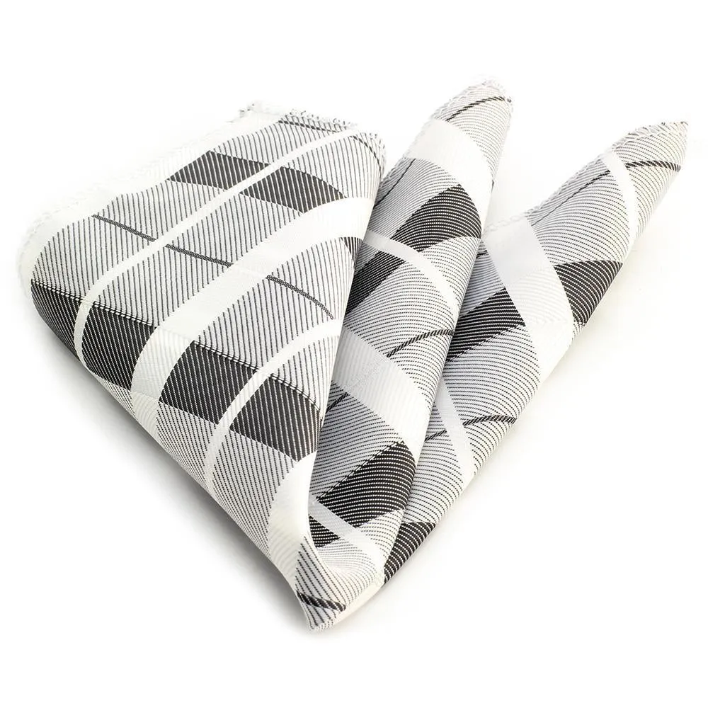 Black/White Plaid Pocket Square for Men - Premium Silk Handkerchiefs for Suits