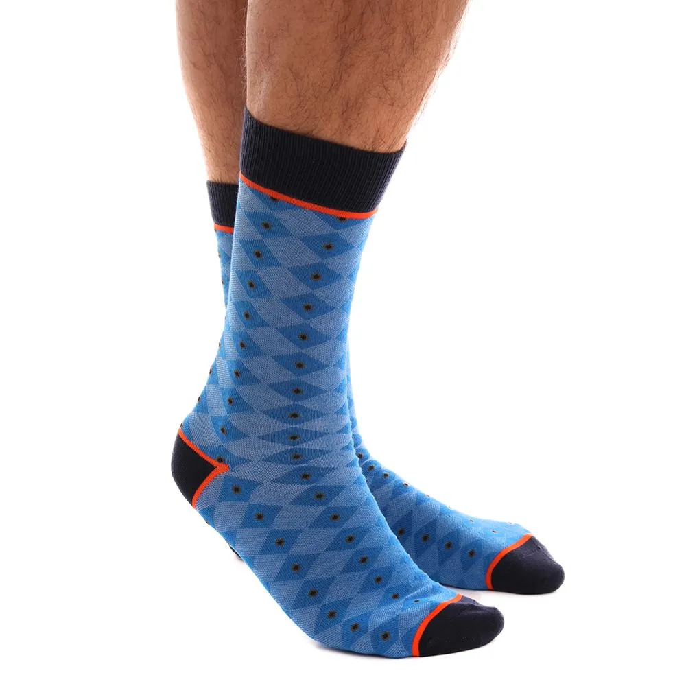Blue Black Dots Mens Colorful Crew Socks - Premium Cotton Fun socks with Soft Elastic - 3 Pack