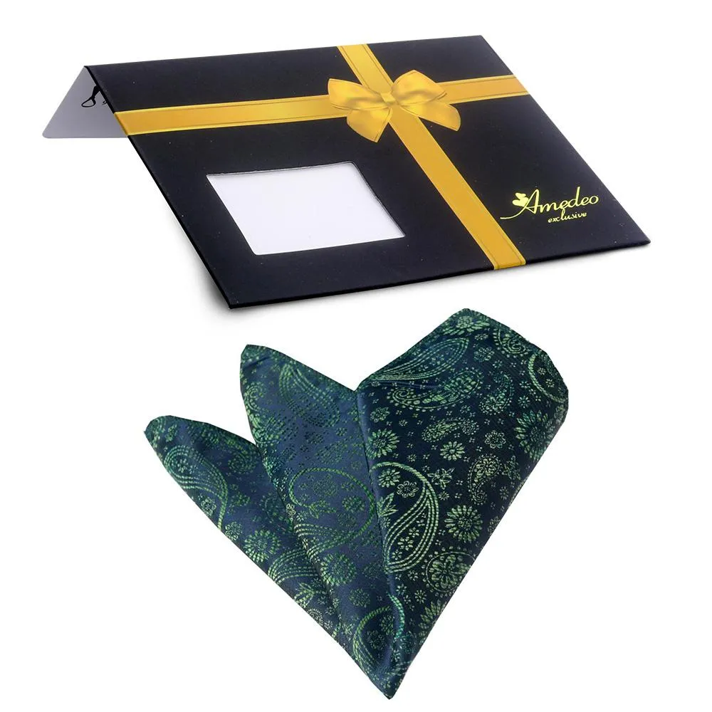 Blue Green Paisley Mens Pocket Square - Premium Silk Handkerchiefs for Suits