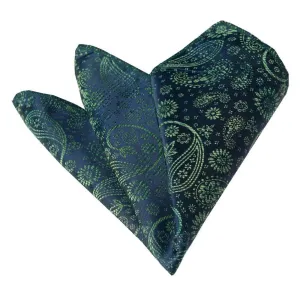 Blue Green Paisley Mens Pocket Square - Premium Silk Handkerchiefs for Suits