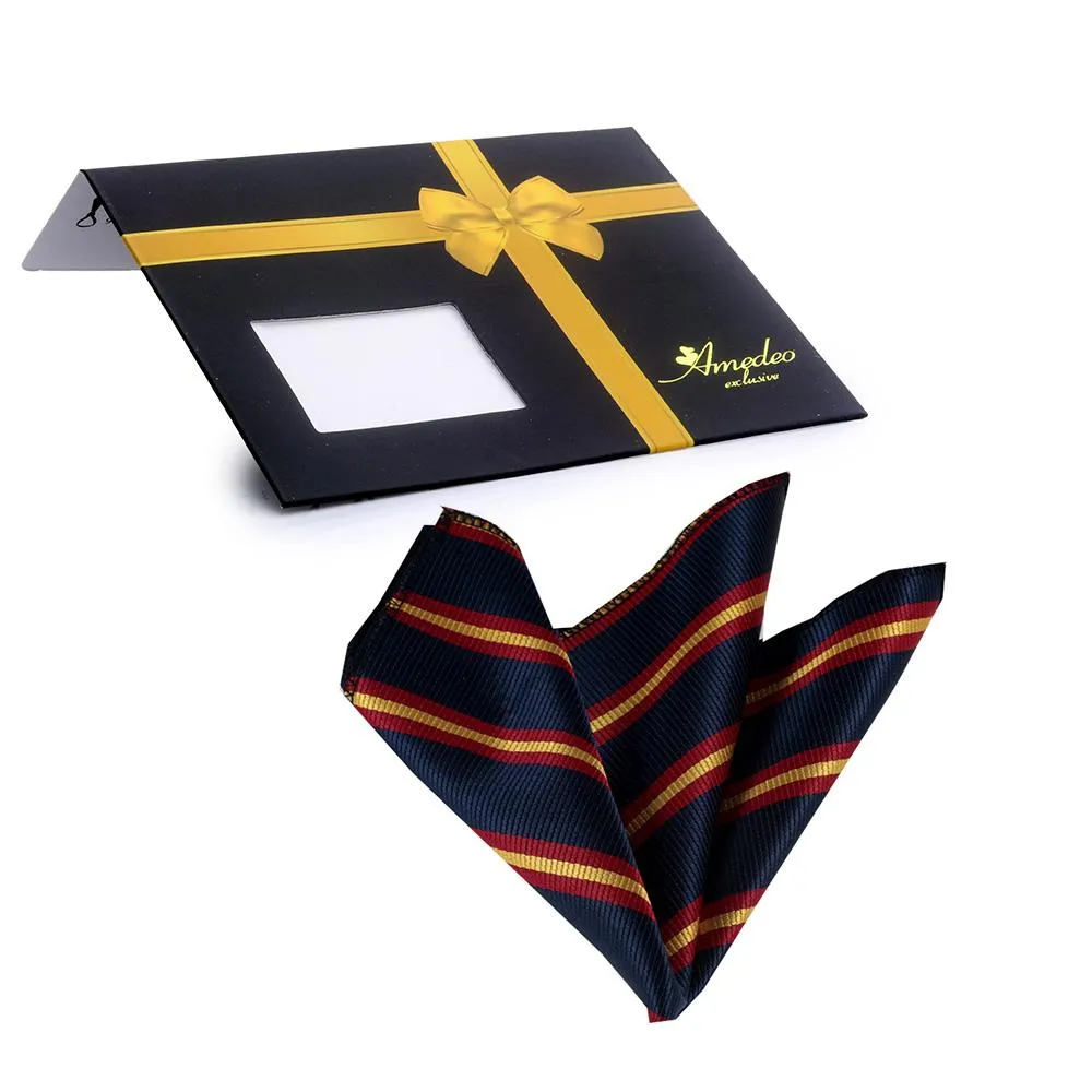 Blue Red Yellow Lines Mens Pocket Square - Premium Silk Handkerchiefs for Suits