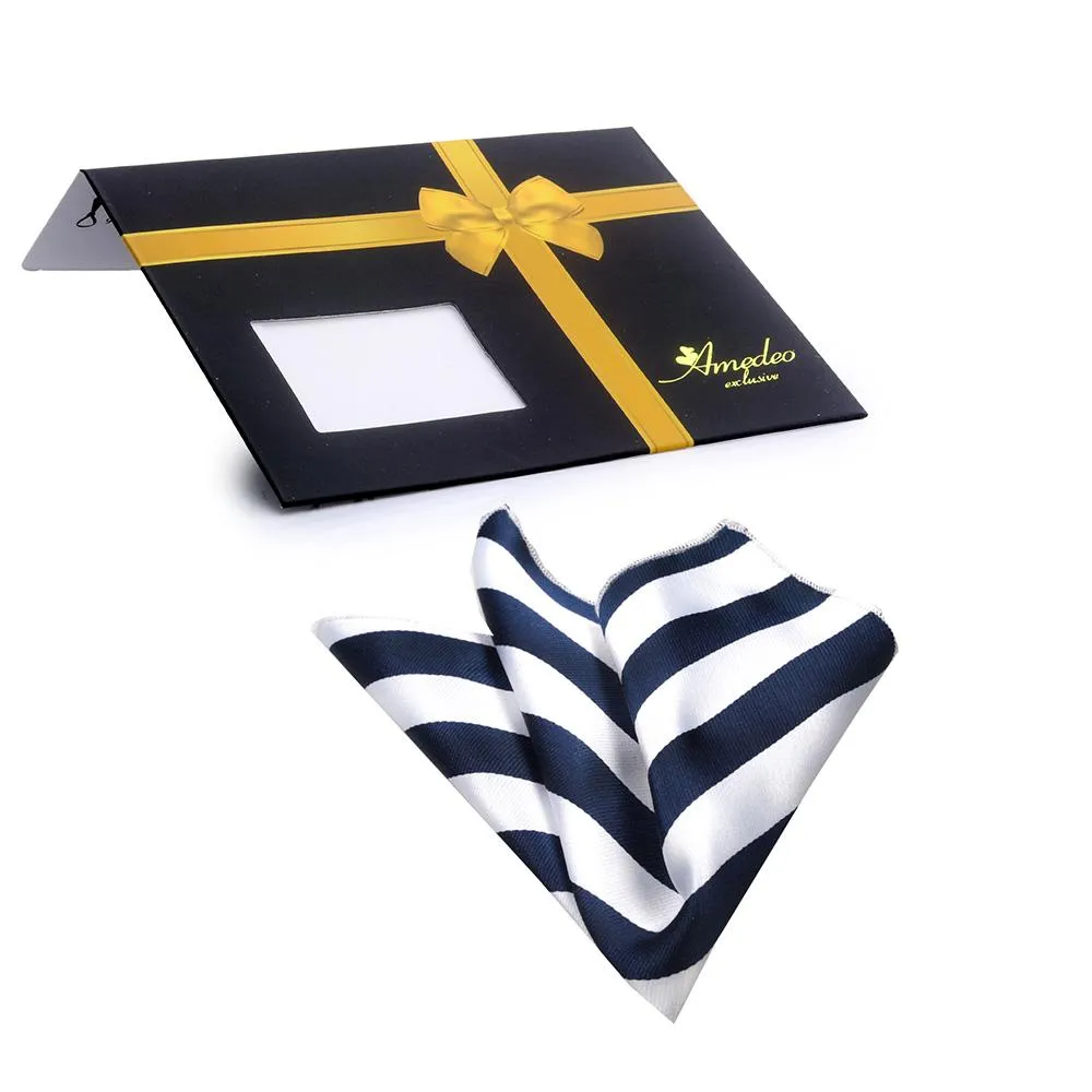 Blue White Stripes Mens Pocket Square - Premium Silk Handkerchiefs for Suits