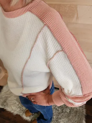 Blush color block fleece long sleeve * on sale