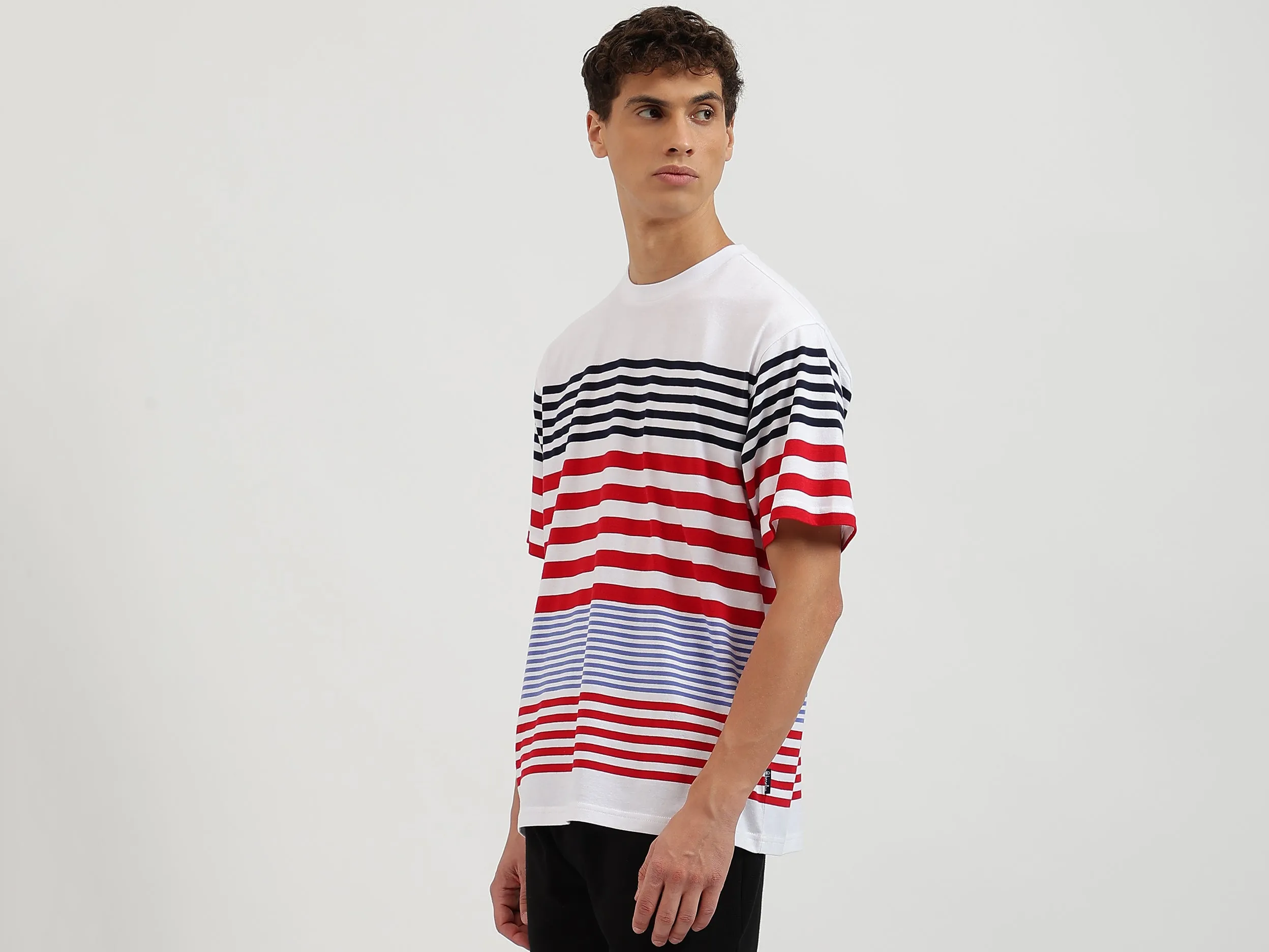 Boxy Fit Round Neck Striped Tshirt