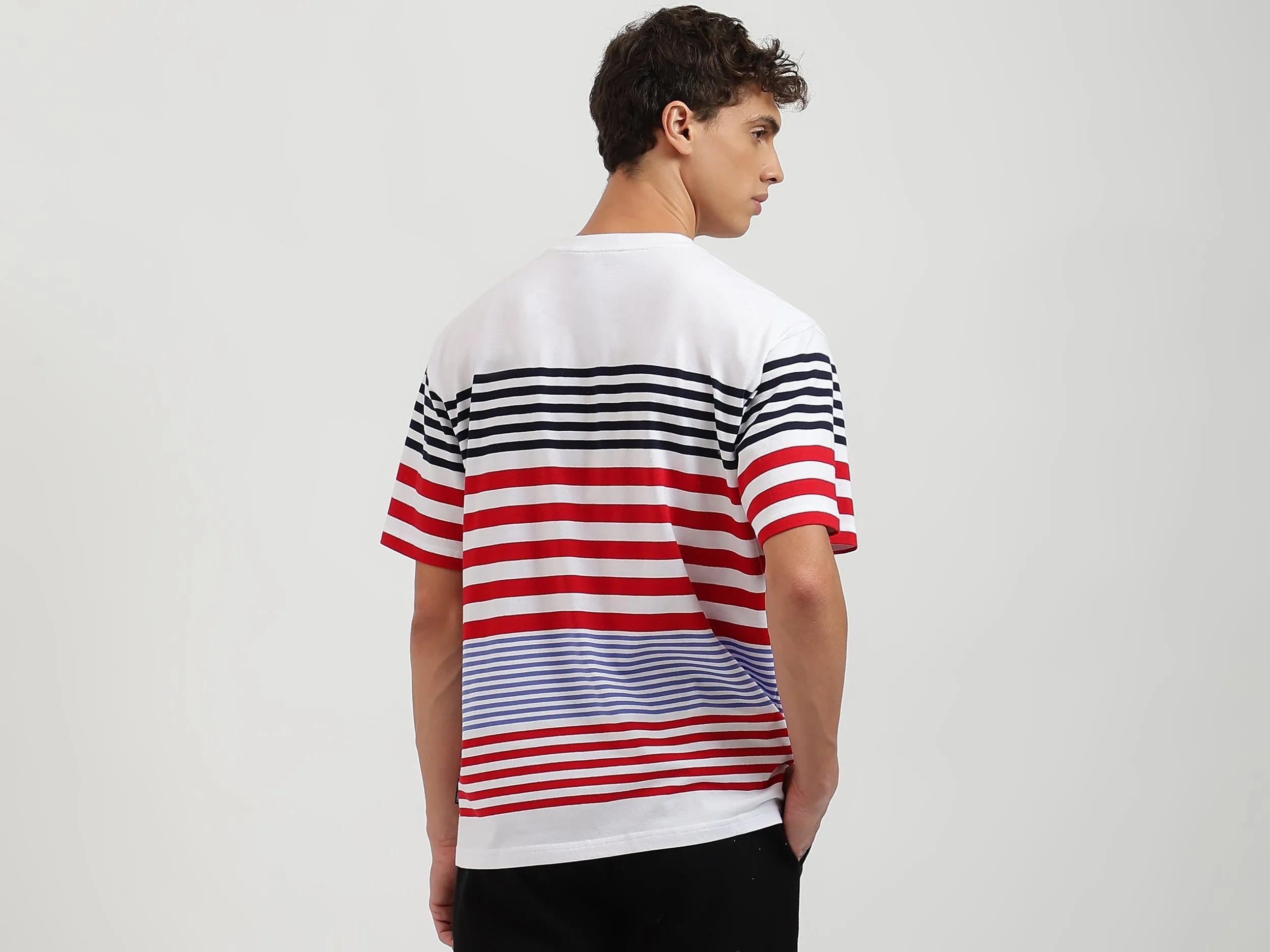 Boxy Fit Round Neck Striped Tshirt