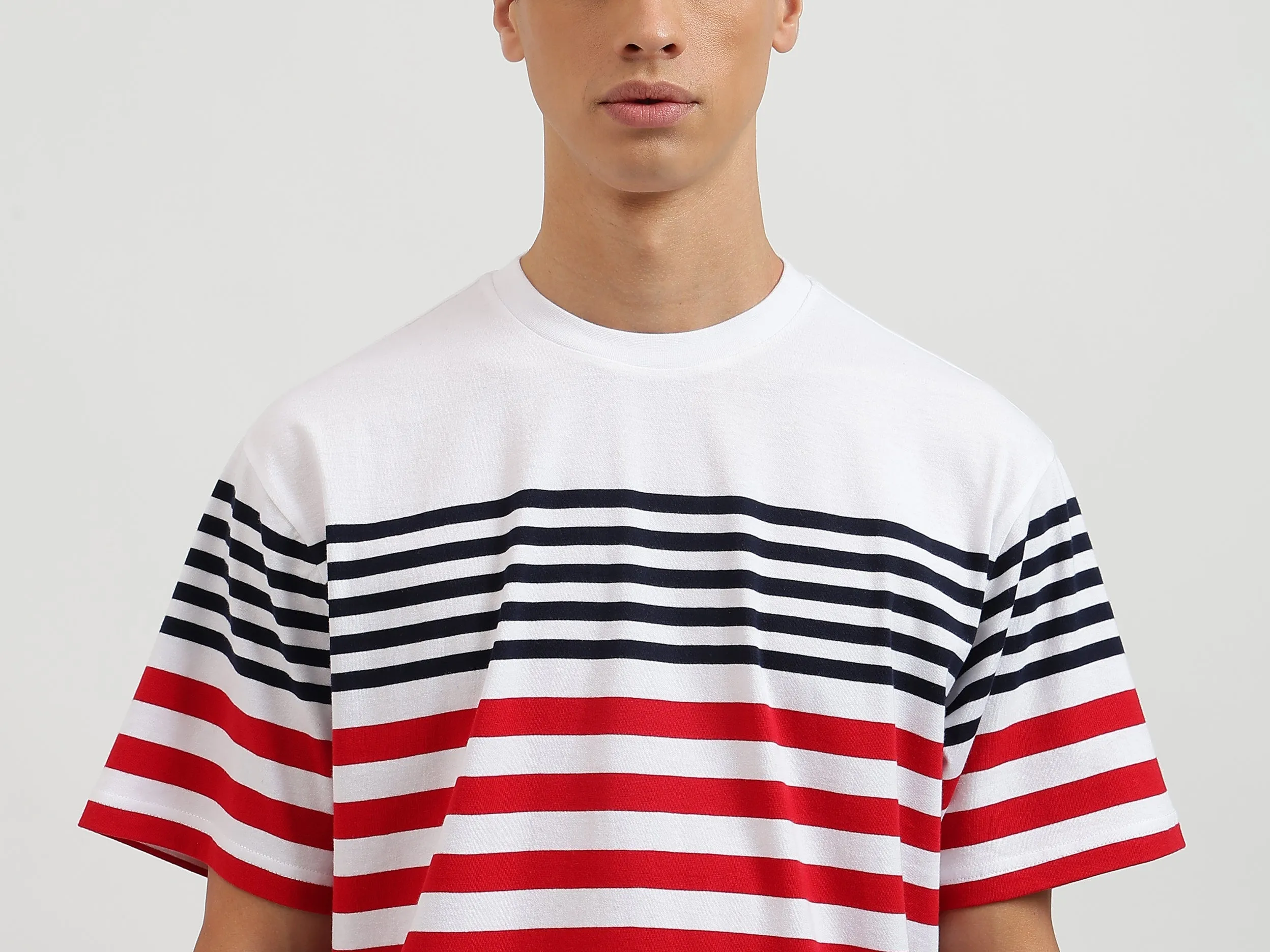 Boxy Fit Round Neck Striped Tshirt
