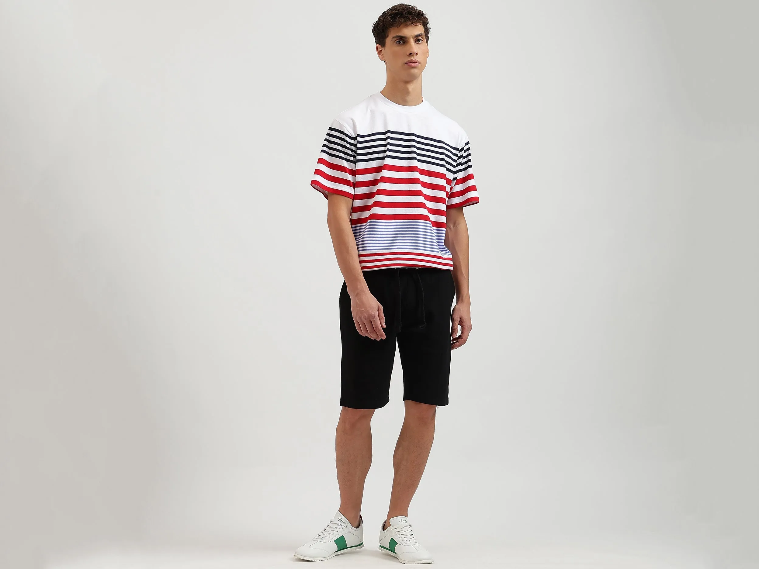 Boxy Fit Round Neck Striped Tshirt