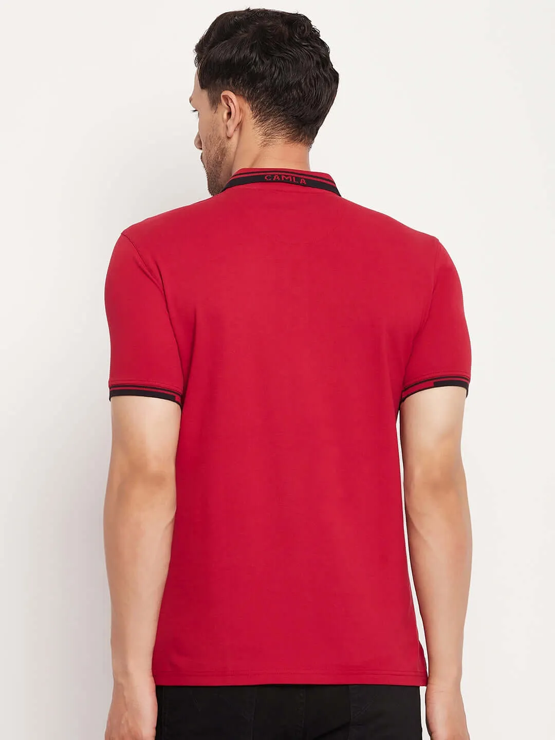 Camla Barcelona Men’S Red Polo Neck T-Shirt
