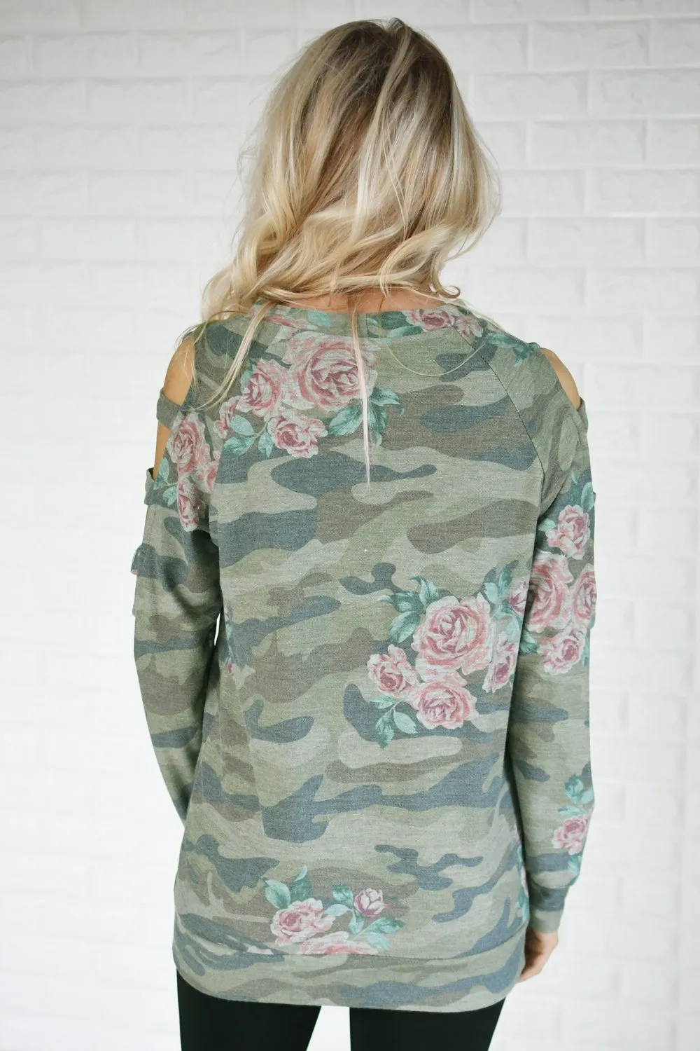 Camo & Floral Cold Shoulder Top