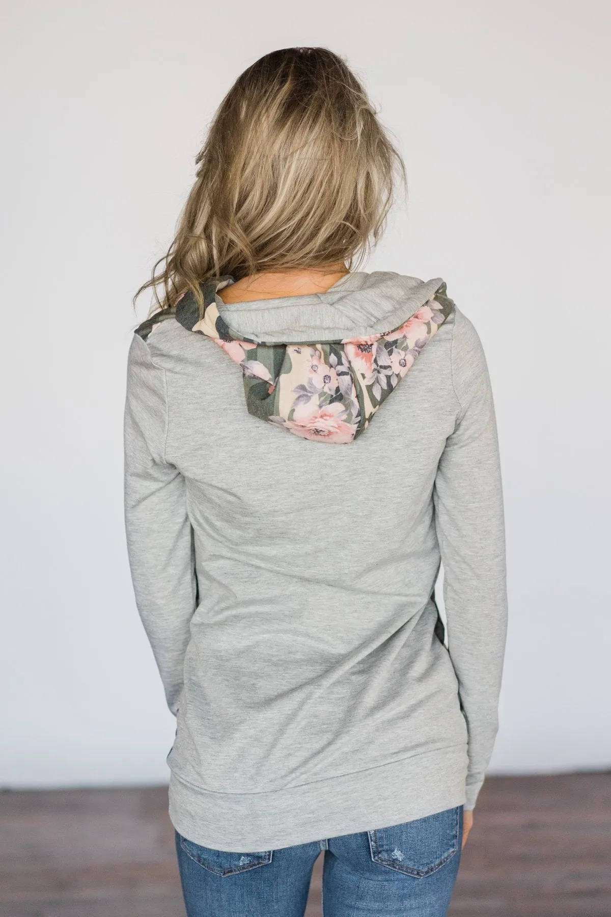 Camo & Floral Hoodie ~ Grey