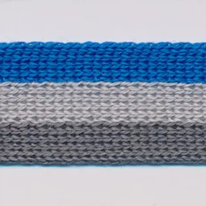 Cotton Stripe Knit Tape #40 Cobalt Blue & Pale Silver & Charcoal