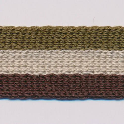 Cotton Stripe Knit Tape #43 Leaf Green & Cream Khaki & Dark Brown