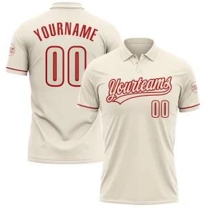 Custom Cream Red Performance Vapor Golf Polo Shirt