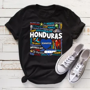 Custom Honduras T-shirt With Cities, Map, Heart And Your Name