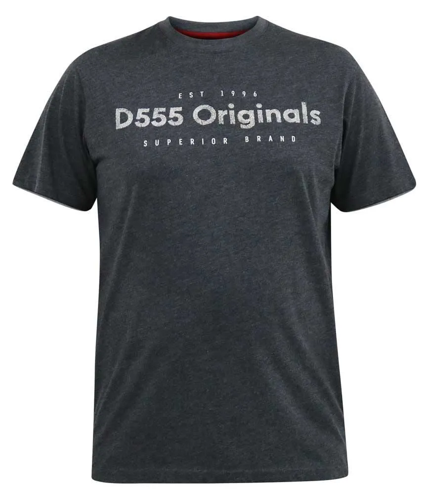 D555 ALFRED 2 Pack Printed Short Sleeve T-Shirt for Men's (601502) in Denim/Charcoal, 3XL-6XL