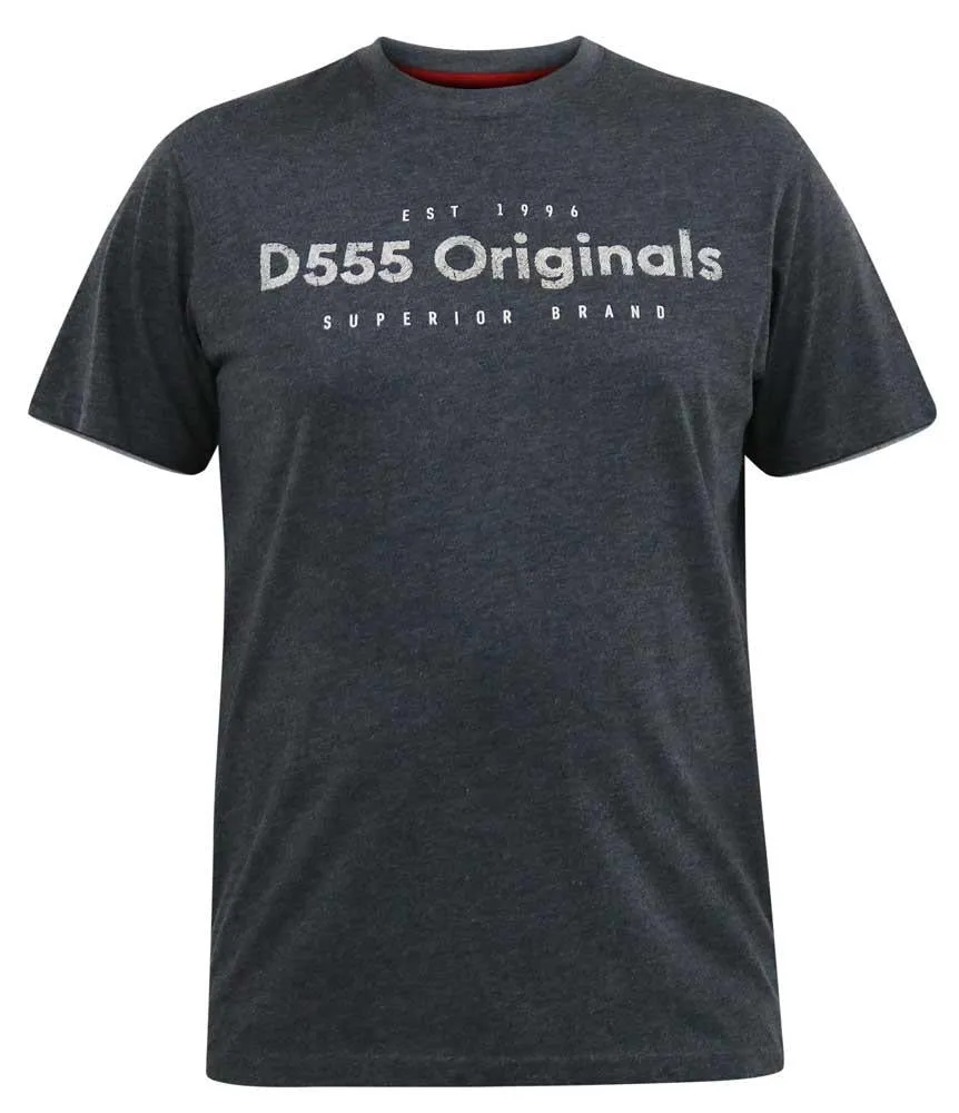 D555 ALFRED 2 Pack Printed Short Sleeve T-Shirt for Men's (601502) in Denim/Charcoal, 3XL-6XL