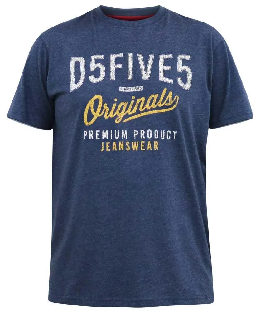 D555 ALFRED 2 Pack Printed Short Sleeve T-Shirt for Men's (601502) in Denim/Charcoal, 3XL-6XL